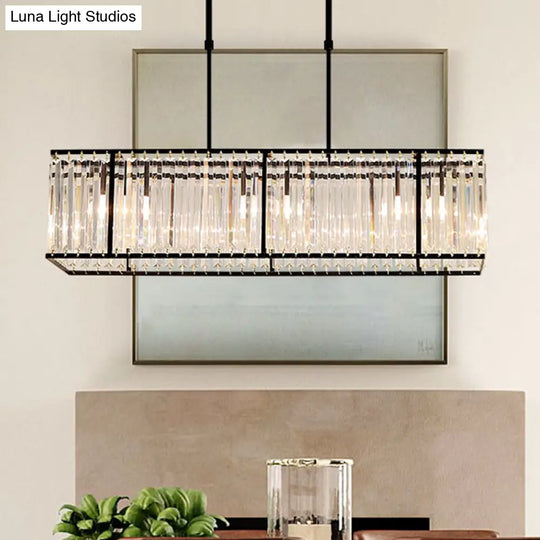 Modern Restaurant Pendant Lamp: 3/4-Bulb Hanging Island Light With Crystal Rectangle Shade In