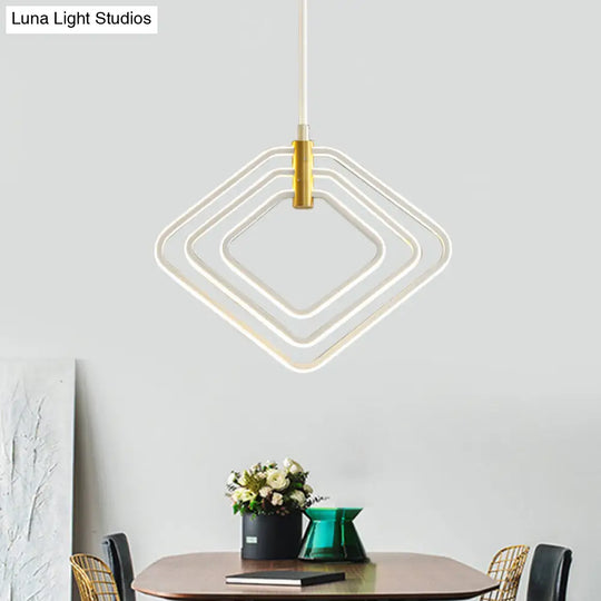 Modern Rhombus Chandelier Led Pendant Light For Dining Room - 13/16 Width Metal Black/White