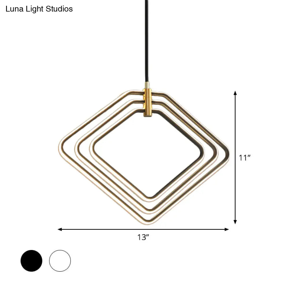 Modern Rhombus Chandelier Led Pendant Light For Dining Room - 13/16 Width Metal Black/White