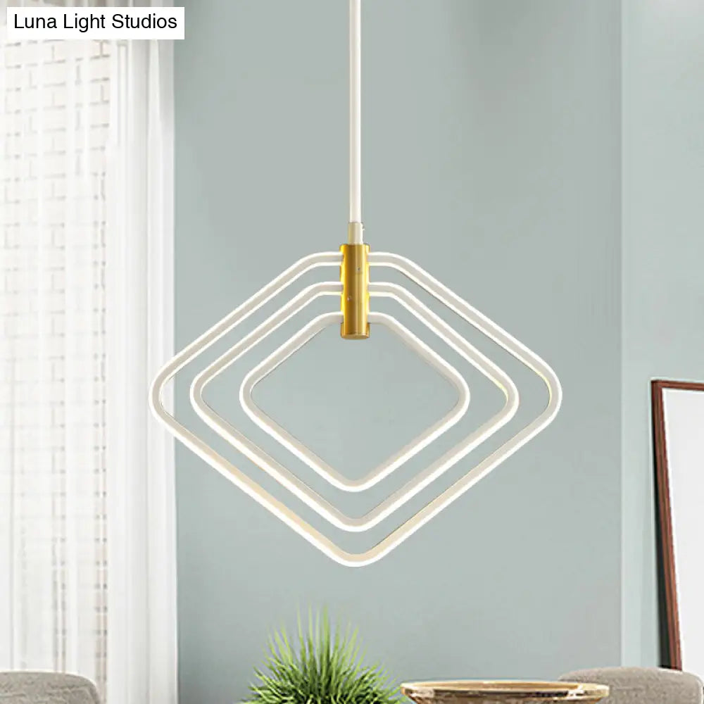 Modern Rhombus Chandelier Led Pendant Light For Dining Room - 13/16 Width Metal Black/White White /