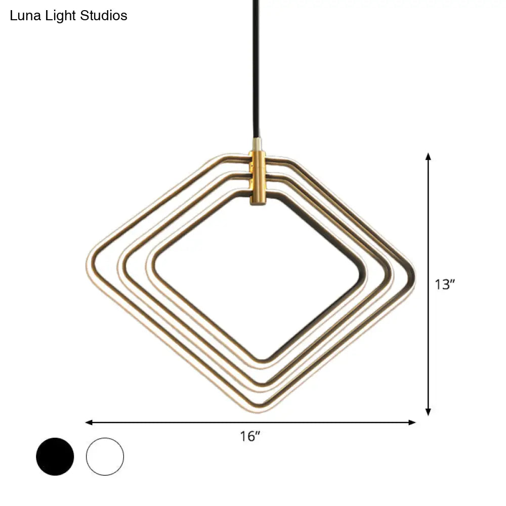 Modern Rhombus Chandelier Led Pendant Light For Dining Room - 13/16 Width Metal Black/White