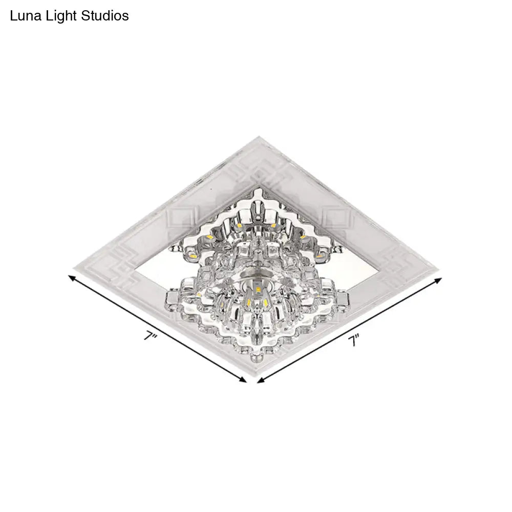 Modern Rhombus Flush Mount Ceiling Light With Clear Crystal Design Led Hallway Lighting Fixture In