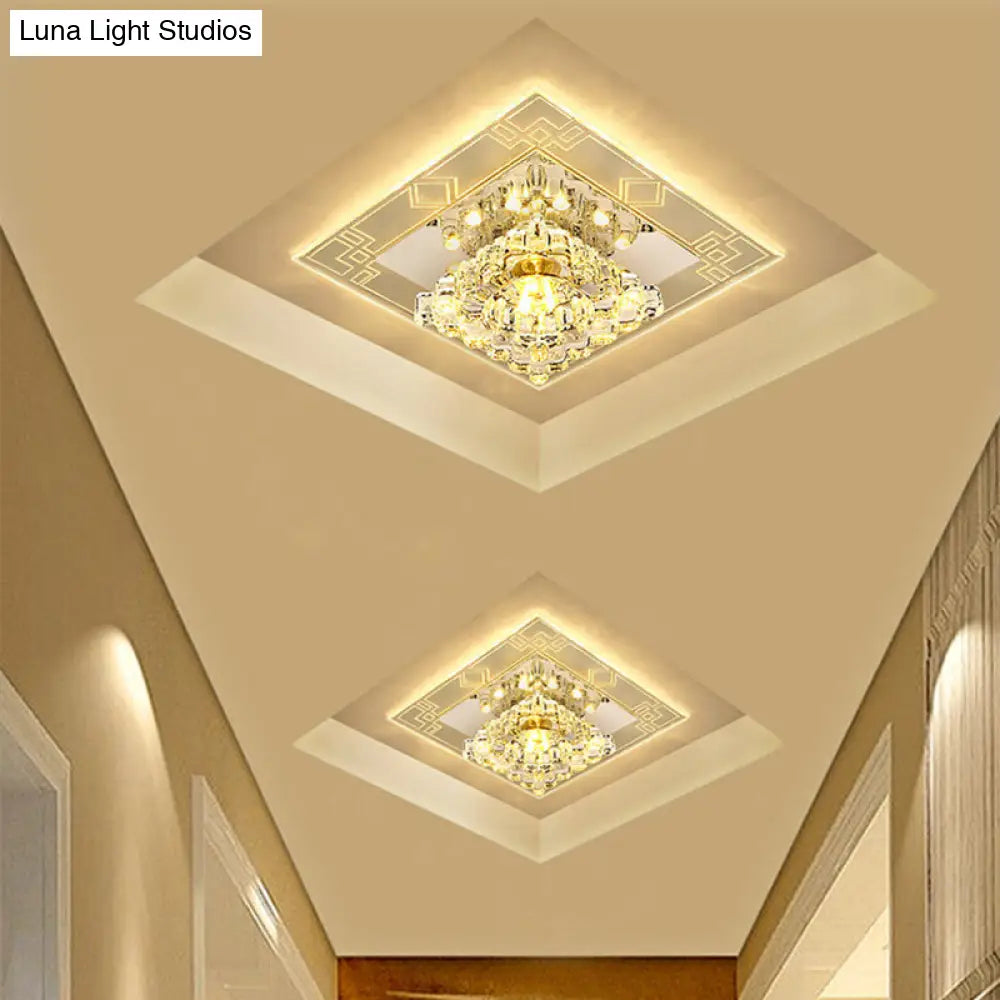 Modern Rhombus Flush Mount Ceiling Light With Clear Crystal Design Led Hallway Lighting Fixture In