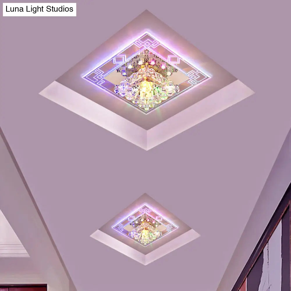 Modern Rhombus Flush Mount Ceiling Light With Clear Crystal Design Led Hallway Lighting Fixture In