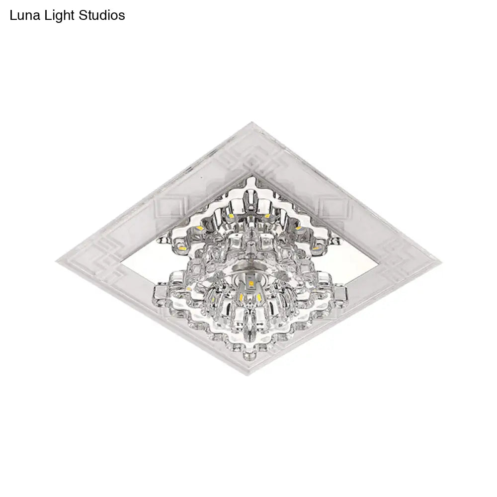Modern Rhombus Flush Mount Ceiling Light With Clear Crystal Design Led Hallway Lighting Fixture In