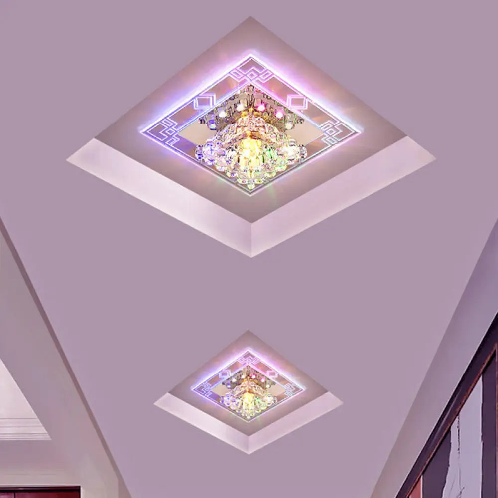 Modern Rhombus Flush Mount Ceiling Light With Clear Crystal Design Led Hallway Lighting Fixture In