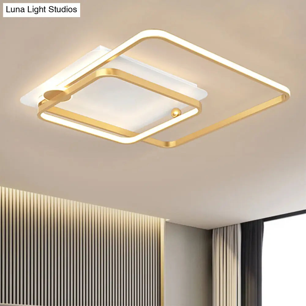 Modern Rhombus Frame Led Flush Light In Black/Gold 18/21.5 Sizes Warm/White Option