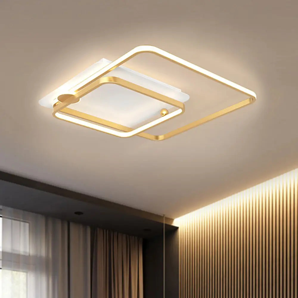 Modern Rhombus Frame Led Flush Light In Black/Gold 18’/21.5’ Sizes Warm/White Option Gold /