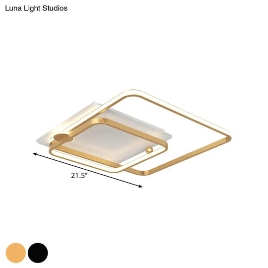 Modern Rhombus Frame Led Flush Light In Black/Gold 18’/21.5’ Sizes Warm/White Option