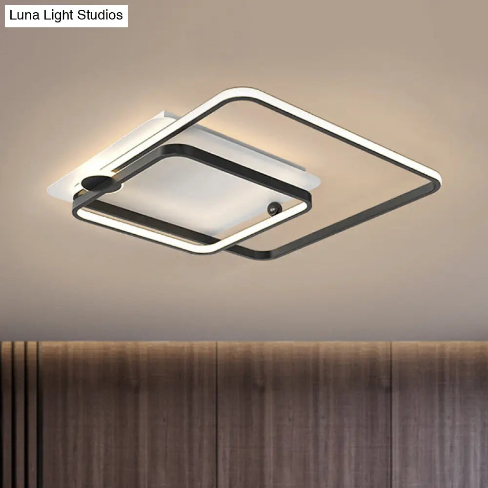 Modern Rhombus Frame Led Flush Light In Black/Gold 18/21.5 Sizes Warm/White Option