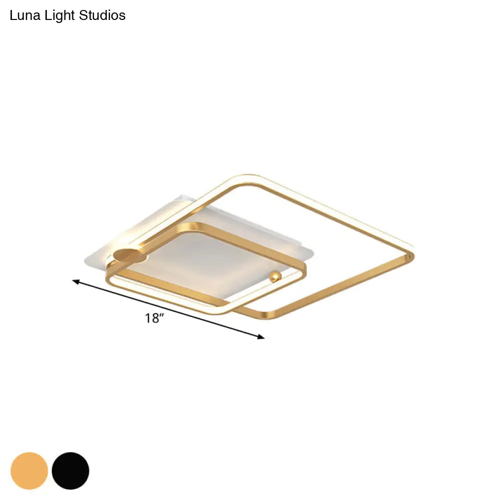 Modern Rhombus Frame Led Flush Light In Black/Gold 18’/21.5’ Sizes Warm/White Option