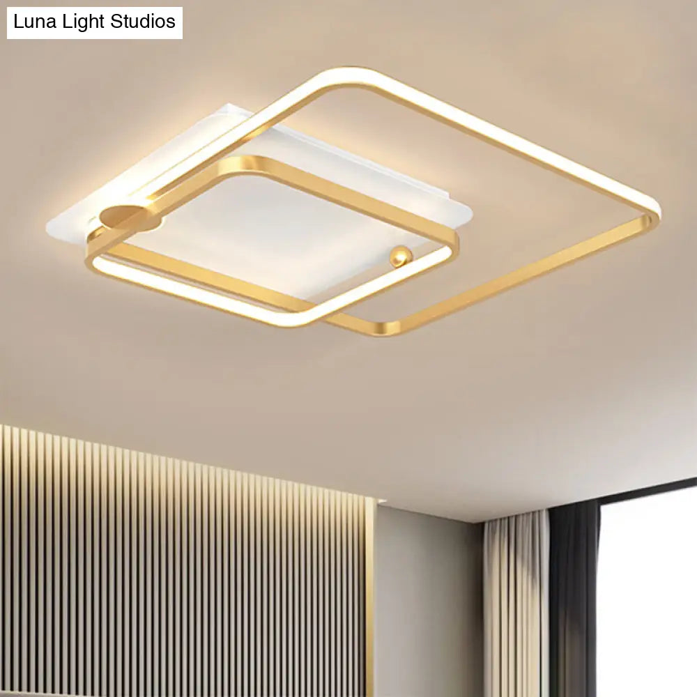 Modern Rhombus Frame Led Flush Light In Black/Gold 18’/21.5’ Sizes Warm/White Option