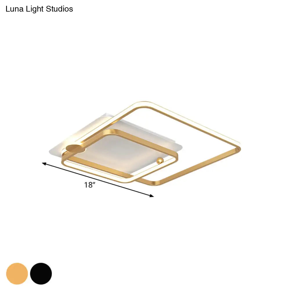 Modern Rhombus Frame Led Flush Light In Black/Gold 18/21.5 Sizes Warm/White Option