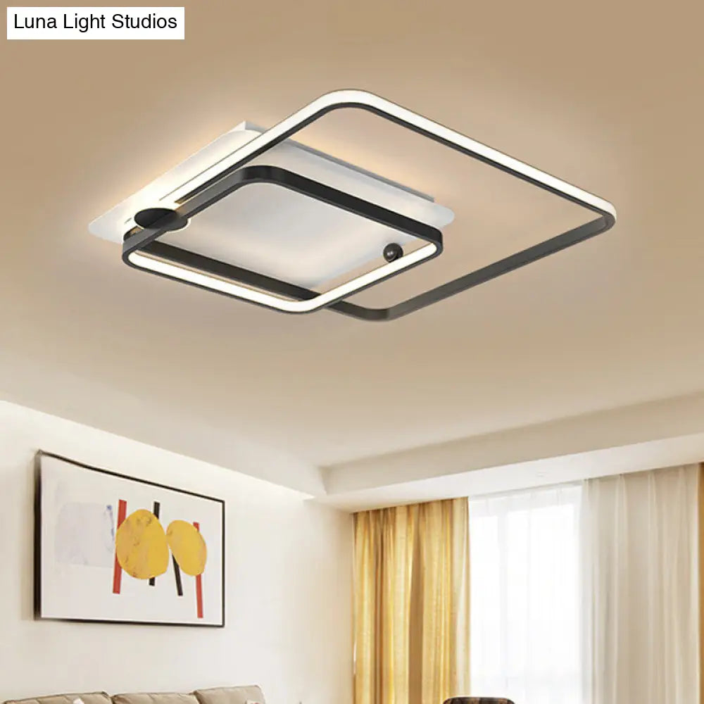 Modern Rhombus Frame Led Flush Light In Black/Gold 18/21.5 Sizes Warm/White Option