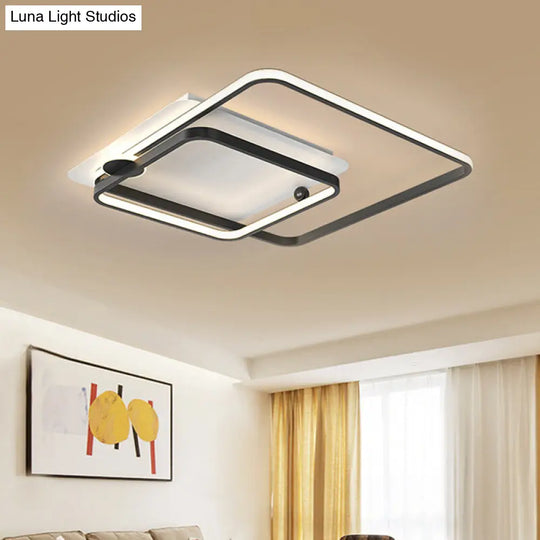 Modern Rhombus Frame Led Flush Light In Black/Gold 18/21.5 Sizes Warm/White Option