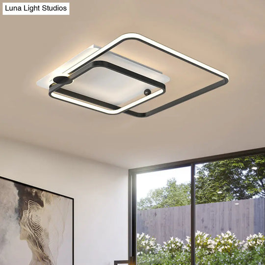 Modern Rhombus Frame Led Flush Light In Black/Gold 18/21.5 Sizes Warm/White Option Black / 18 White