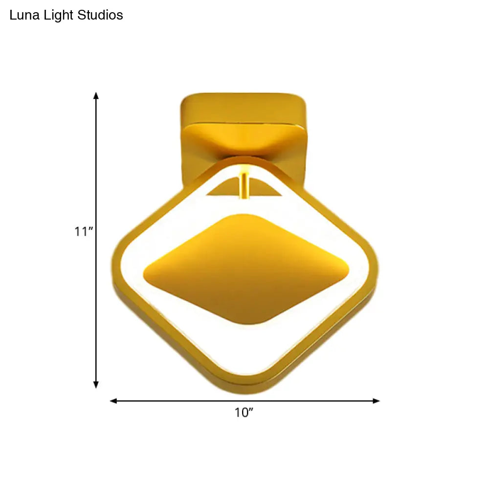 Modern Rhombus Frame Led Flushmount Light With Gold Finish & White/Warm