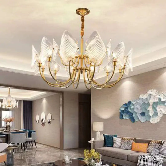 Modern Rhombus Living Room Chandelier - Elegant 12/15/18-Bulb Glass Suspension Pendant Light In