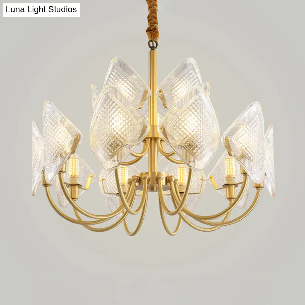 Modern Rhombus Grid Glass Chandelier | Brass Suspension Pendant Light - 12/15/18 Bulbs 15 /