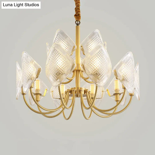 Modern Rhombus Grid Glass Chandelier | Brass Suspension Pendant Light - 12/15/18 Bulbs 15 /