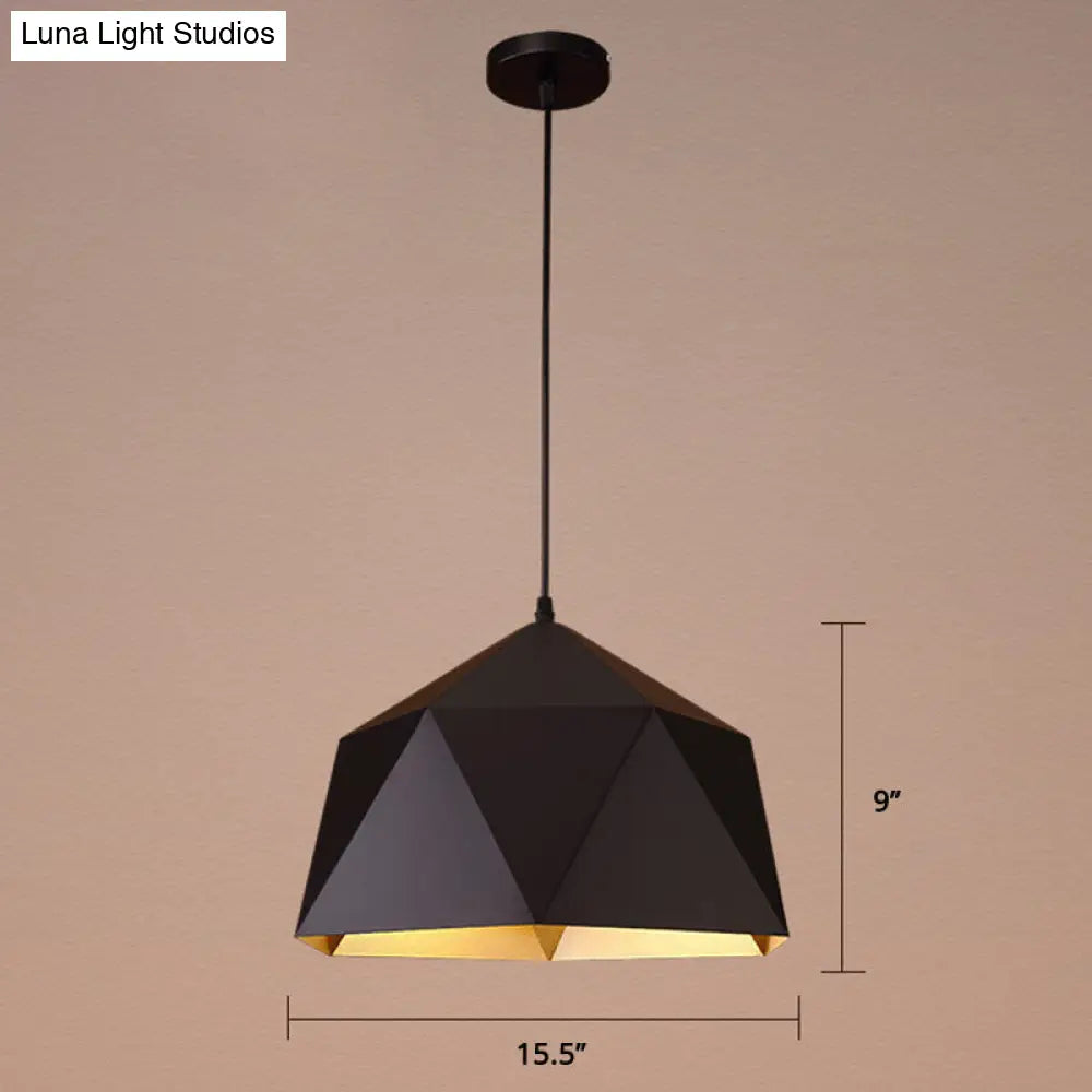 Rhombus Cut Metal Suspension Lamp - Loft Style Pendant Light For Living Room With 1-Light Fixture