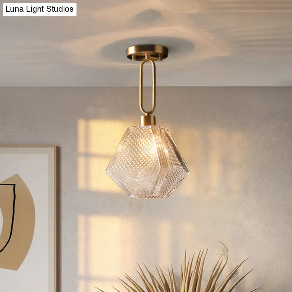 Modern Rhombus Prismatic Glass Pendant Lamp - 1-Head Gold Ceiling Suspension For Dining Room