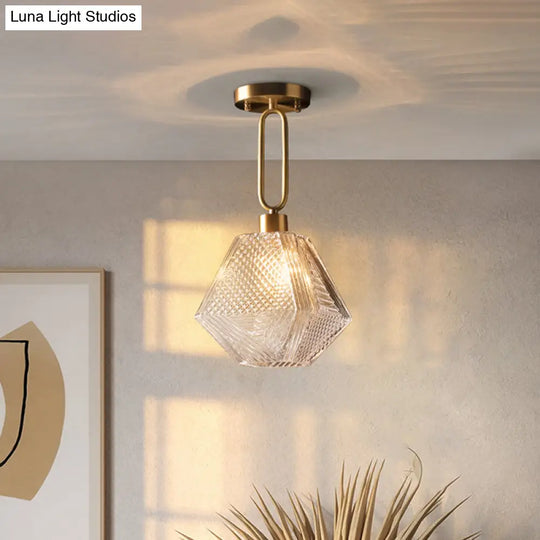 Modern Rhombus Prismatic Glass Pendant Lamp - 1-Head Gold Ceiling Suspension For Dining Room