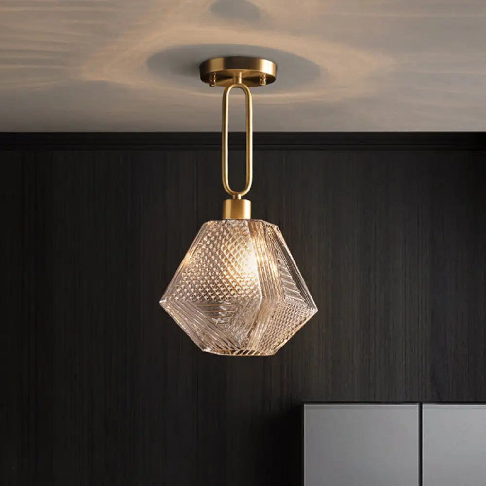 Modern Rhombus Prismatic Glass Pendant Lamp - 1-Head Gold Ceiling Suspension For Dining Room