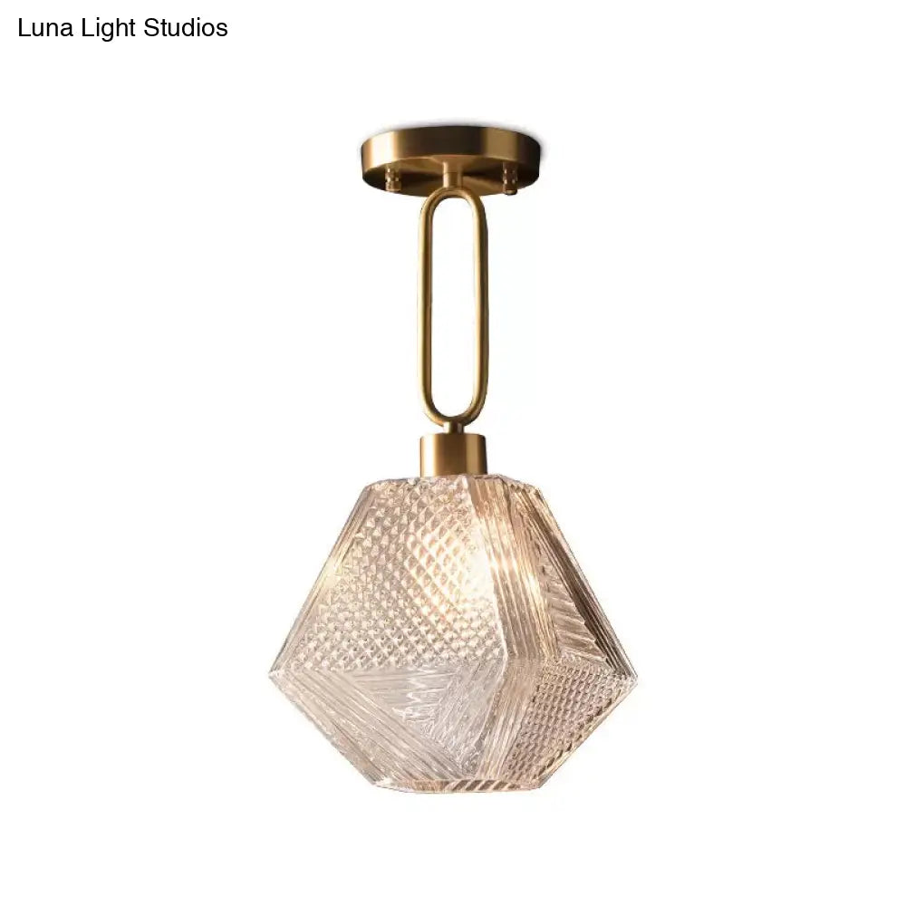 Modern Rhombus Prismatic Glass Pendant Lamp - 1-Head Gold Ceiling Suspension For Dining Room