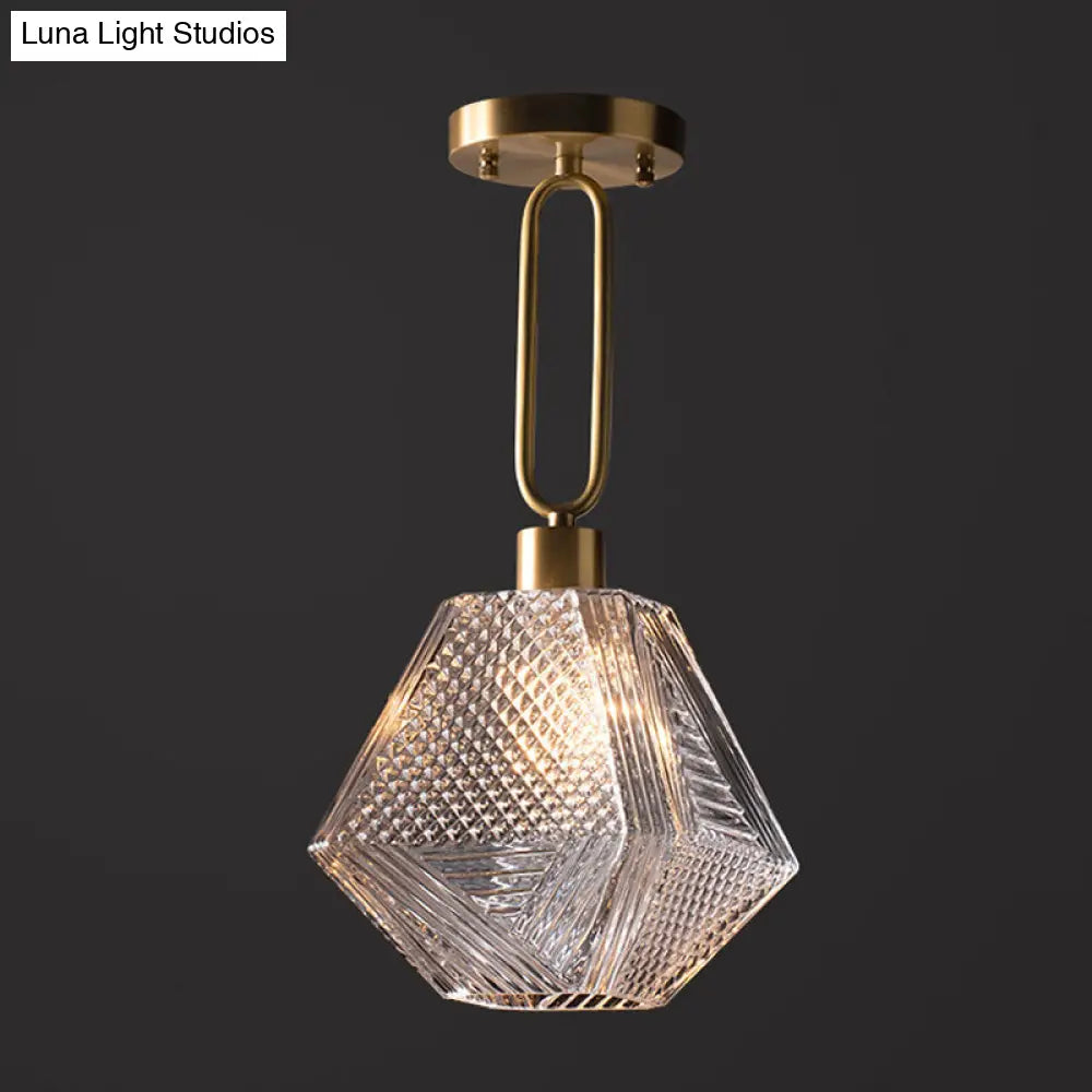 Modern Rhombus Prismatic Glass Pendant Lamp: 1-Head Gold Suspension Ceiling Light For Dining Room