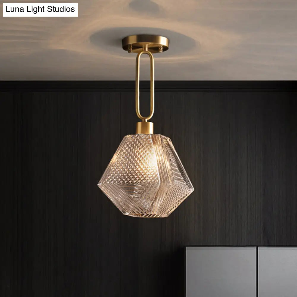 Modern Rhombus Prismatic Glass Pendant Lamp: 1-Head Gold Suspension Ceiling Light For Dining Room