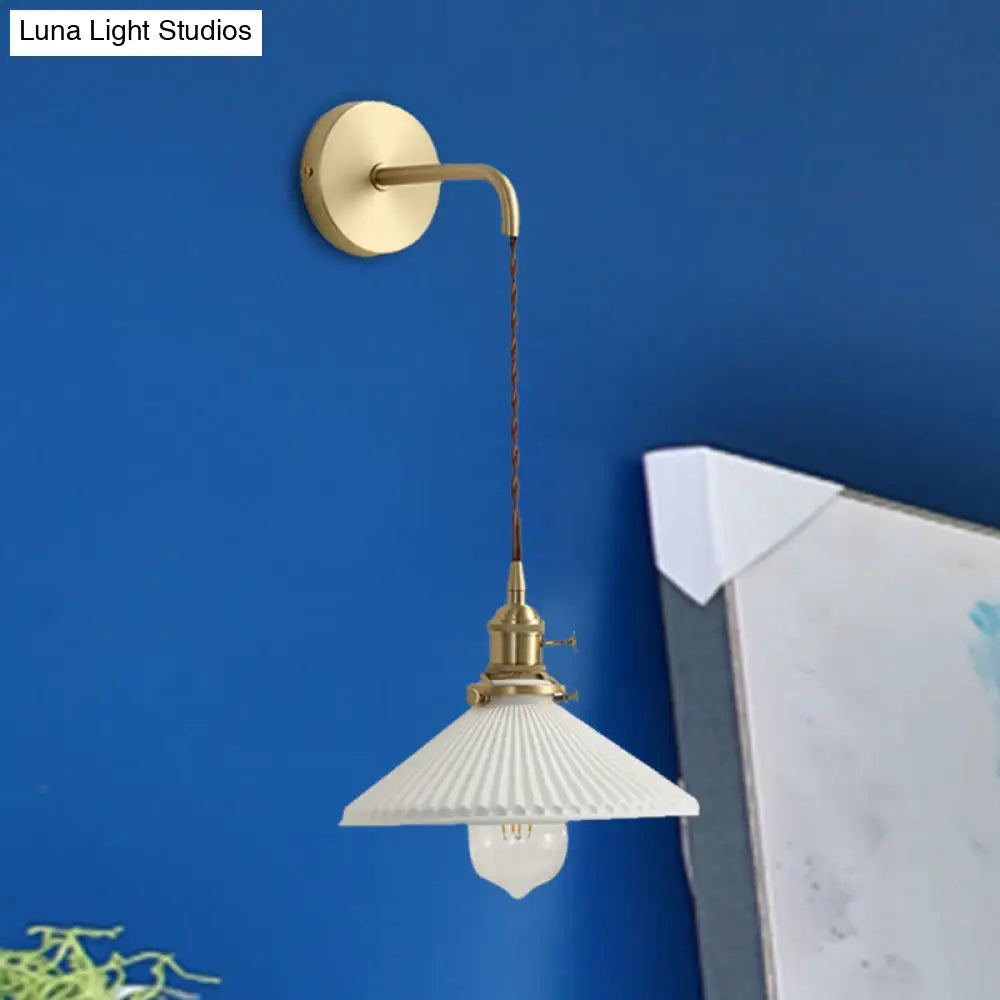 Modern Ribbed Cone Sconce Light In White - Stylish Hanging Wall Lamp For Corridor