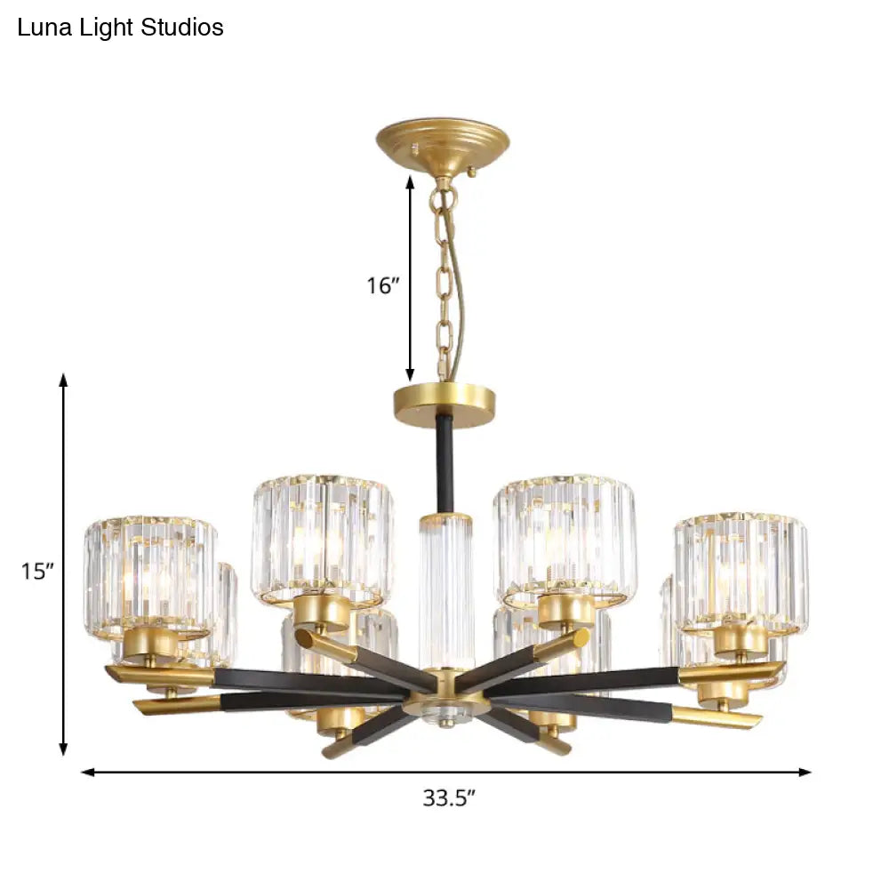 Modern Ribbed Crystal Cylinder Chandelier Pendant - 3/6/8-Head Bedroom Hanging Lamp Kit