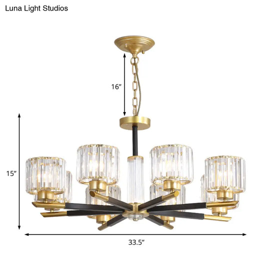 Modern Ribbed Crystal Cylinder Chandelier Pendant - 3/6/8-Head Bedroom Hanging Lamp Kit