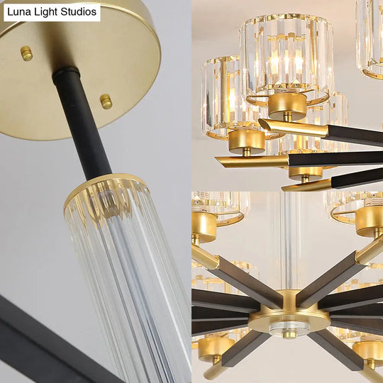 Modern Ribbed Crystal Cylinder Chandelier Pendant - 3/6/8-Head Bedroom Hanging Lamp Kit