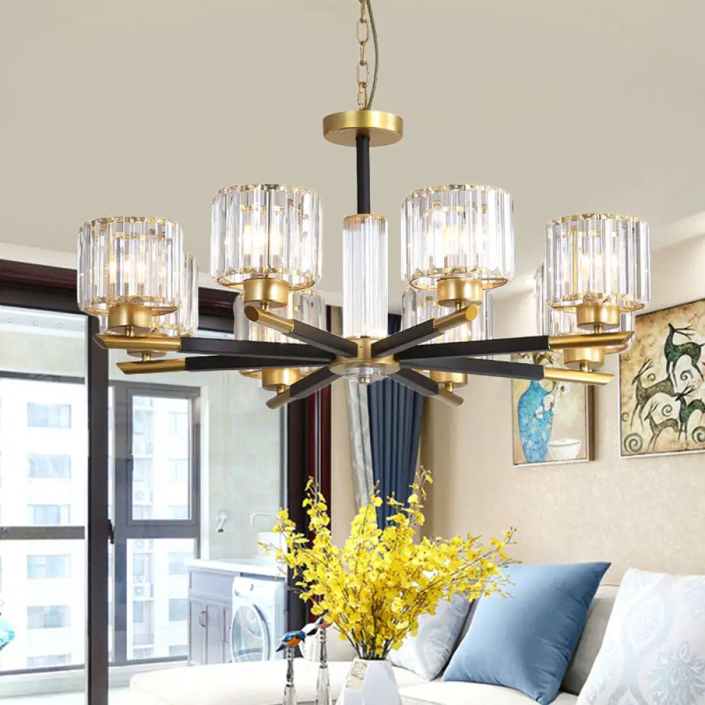 Modern Ribbed Crystal Cylinder Chandelier Pendant - 3/6/8-Head Bedroom Hanging Lamp Kit 8 / Gold