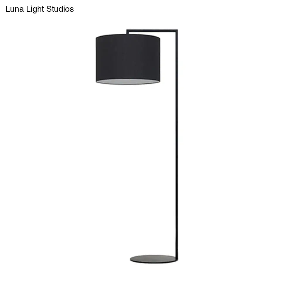 Modern Right Angle Floor Lamp - Simple Metal 1-Head White/Black Fabric Ideal For Living Room Reading