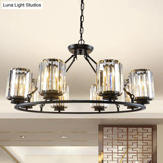 6/8 Bulb Clear Crystal Ring Chandelier With Black Cylinder Shade 8 /