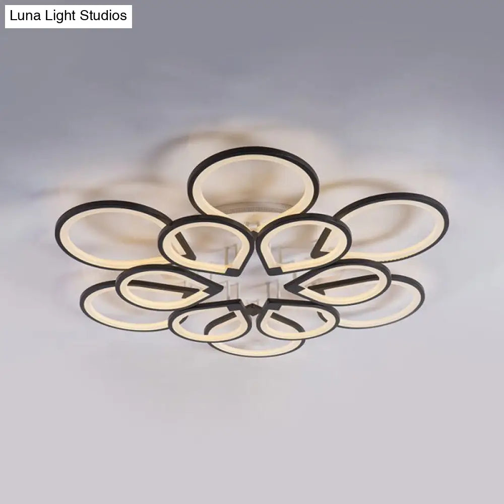 Modern Ring Petal Led Ceiling Light In Black - Neutral/Warm/White For Living Room