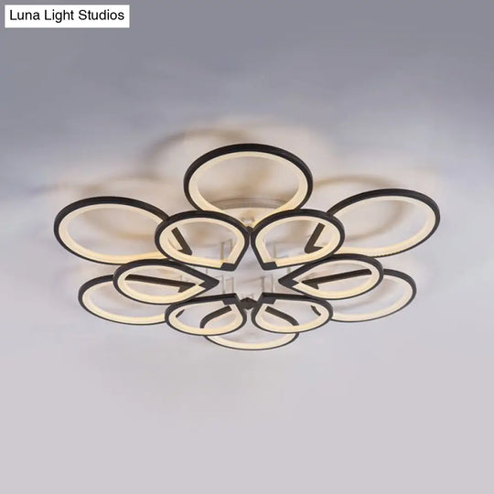 Modern Ring Petal Led Ceiling Light In Black - Neutral/Warm/White For Living Room