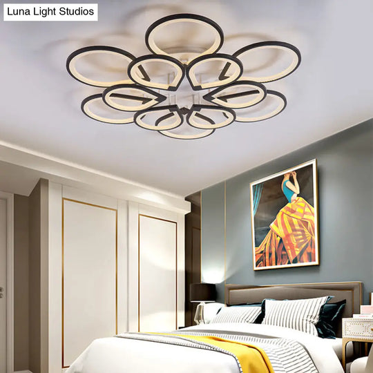 Modern Ring Petal Led Ceiling Light In Black - Neutral/Warm/White For Living Room