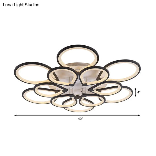 Modern Ring Petal Led Ceiling Light In Black - Neutral/Warm/White For Living Room