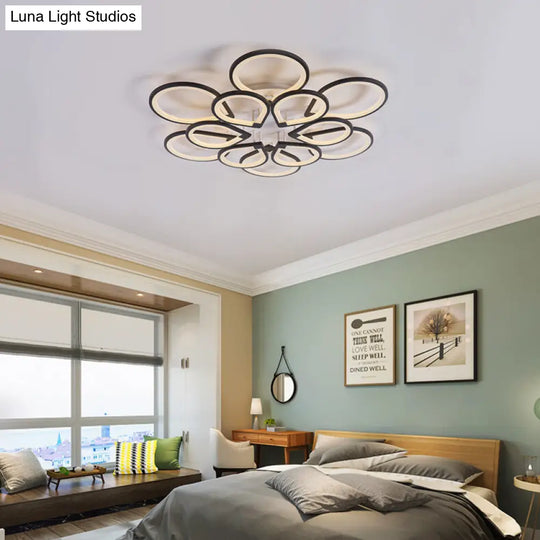 Modern Ring Petal Led Ceiling Light In Black - Neutral/Warm/White For Living Room / Warm