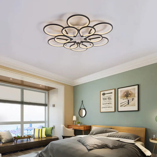 Modern Ring Petal Led Ceiling Light In Black - Neutral/Warm/White For Living Room / Warm