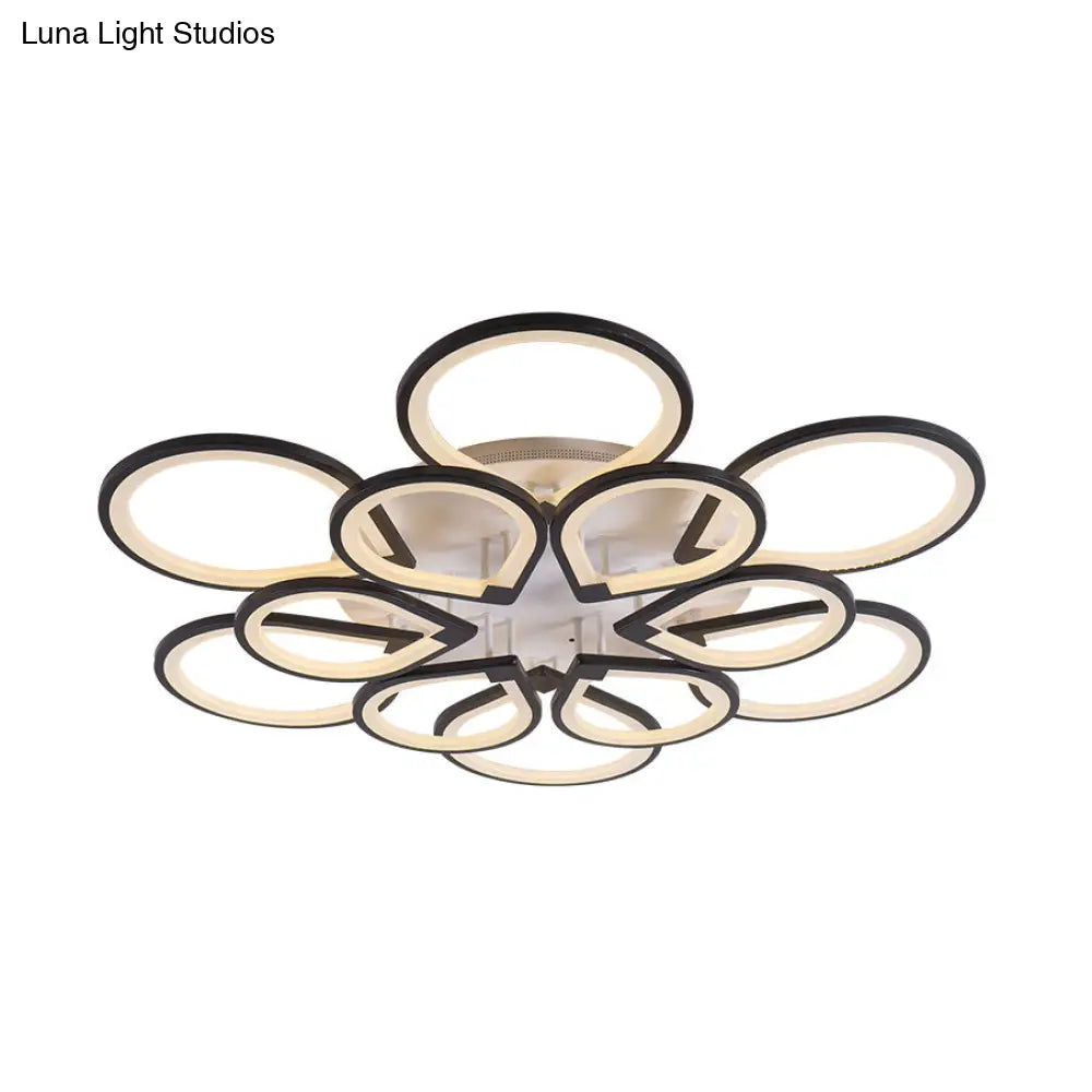 Modern Ring Petal Led Ceiling Light In Black - Neutral/Warm/White For Living Room