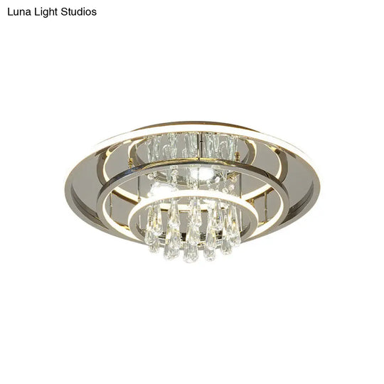 Modern Rings Led Semi Flush Ceiling Light With Crystal Strands - Chrome Finish