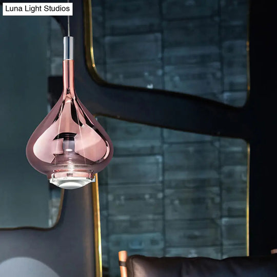 Modern Rose Gold/Clear/Smoke Glass Pendant Light - Beaker-Inspired Shape | 1-Light Dining Room