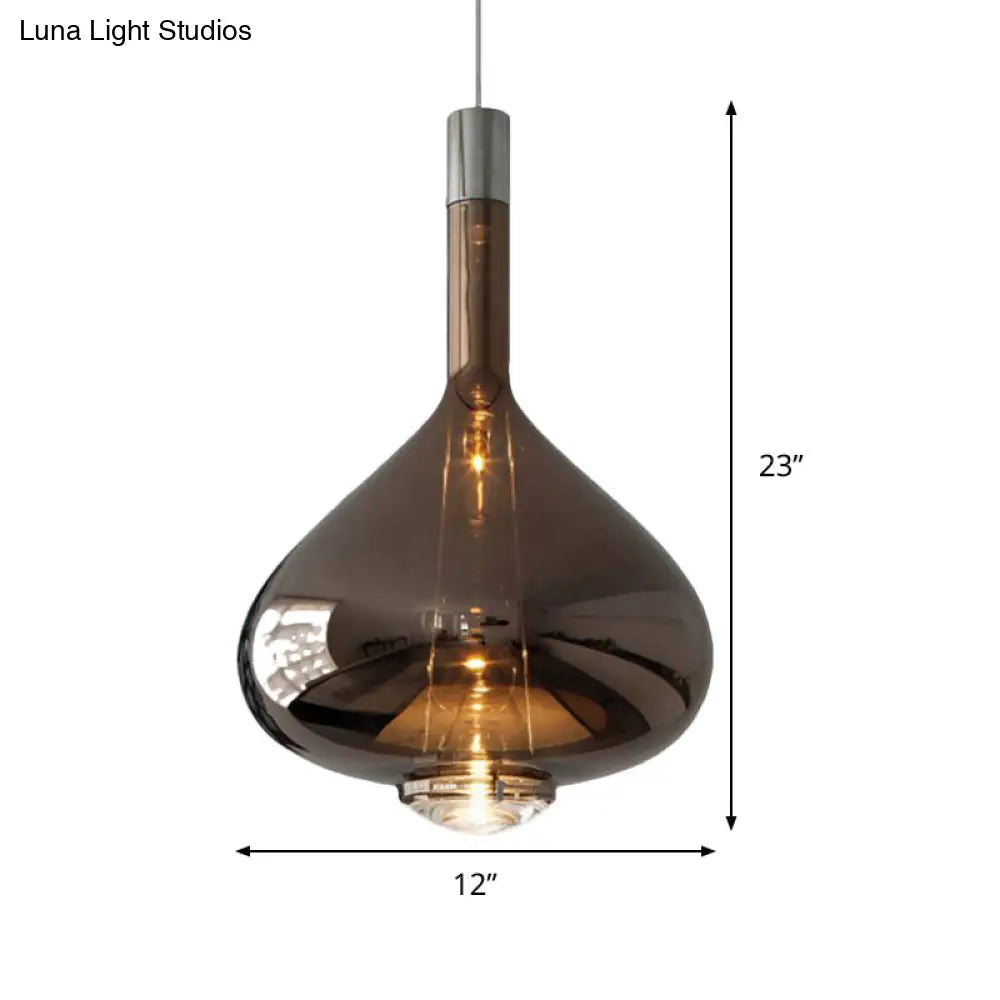 Modern Rose Gold/Clear/Smoke Glass Pendant Light - Beaker-Inspired Shape | 1-Light Dining Room