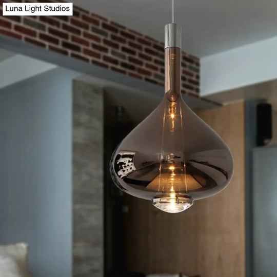 Modern Rose Gold/Clear/Smoke Glass Pendant Light - Beaker-Inspired Shape | 1-Light Dining Room