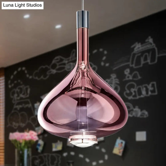 Modern Rose Gold/Clear/Smoke Glass Pendant Light - Beaker-Inspired Shape | 1-Light Dining Room